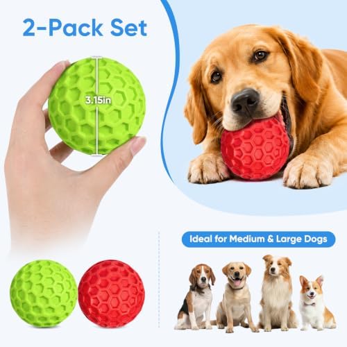 Squeaky Dog Balls Toy 2 Pack, Interactive Dog Toys for Aggressive Chewers, Squeaky Balls for Dogs, Durable Dog Chew Toys for Medium Large Dogs, Dog Balls for Aggressive Chewers, Outdoor Dog Toys