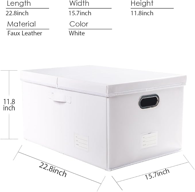 Collapsible Storage Box with Lid [1-Pack] Leather Fabric Foldable Storage Bin Organizer Container Basket Cube with Cover for Home Bedroom Closet Office Nursery White (22.8X15.7X11.8)