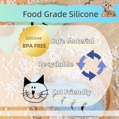 2Pcs Silicone Cat Toys, Multi-Functional Treat Dispenser, Interactive Feeder Toy for Indoor Cats, Food Puzzle Kitten Toys, Pet Training Toy with Catnip Ball (Pink&Green/Blue)