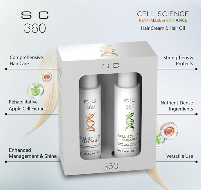 StyleCraft SC360 Cell Science Glow Cream & Shine Enhancing Hair Oil Duo Kit - Nourishing & Strengthening Hair Care with Apple Cell Extract, Jojoba, Grape Seed & Argan Oils - 2 x 100mL