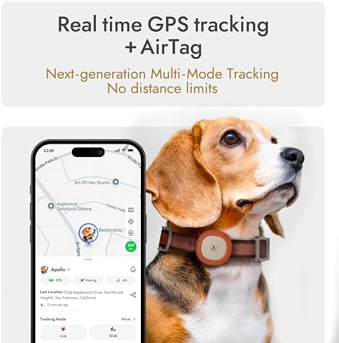 Molly&Cody GPS + Bluetooth Pet Tracker for Cats & Dogs – Real‑Time Tracking, Virtual Fence, IP67 Waterproof, Up to 60‑Day Battery, Health Monitoring, iOS/Android – Subscription Required (Gold)