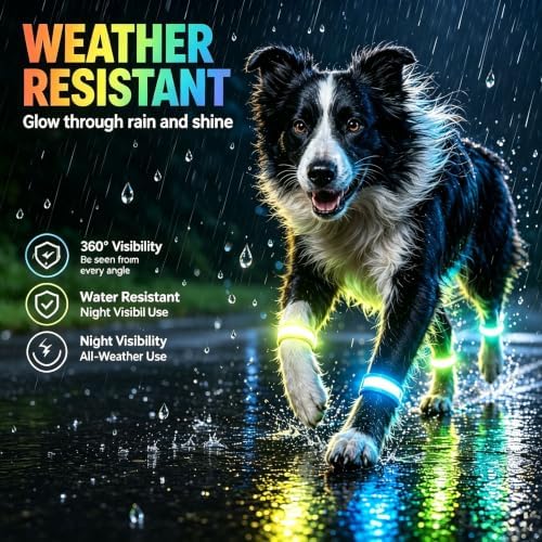 USB Rechargeable LED Pet Leg Bands 8.3×1 Inch, Adjustable 4cm | 3 Light Modes | Halloween Night Dog Walking Safety Glow Straps for Dogs, Cats & Adults 18+ (2-Pack)，red
