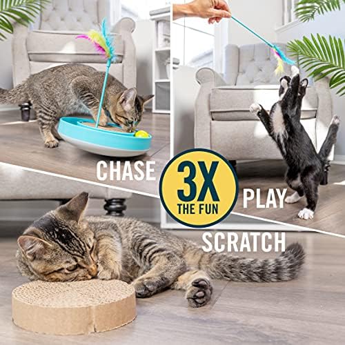 OurPets Wobble Scratch Track Cat Toy - Interactive Cat Toys for Indoor Cats with Ball Track That Rolls; Feather Wand and Scratcher Pad. Great as a Kitten Toy for Self Play to Keep Them Busy