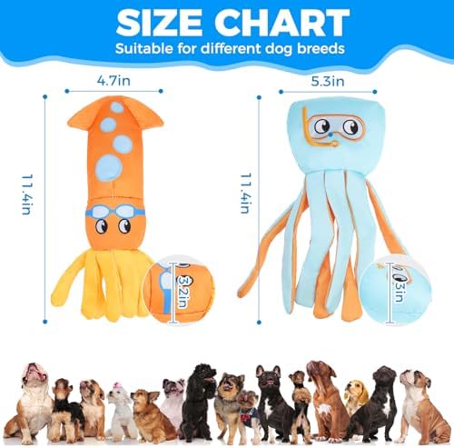 Mihachi Floating Dog Water Pool Toys 2 Pack for Swimming Pool, Interactive Crinkle Pet Puppy Chew Toys for Play and Training, Funny Dog Toy for Small Medium Large Breed, Octopus & Squid