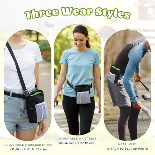 Dog Treat Training Pouch, Dog Treat Pouch Puppy Treats Pouches 3 Ways to Wear for Pet Training with Multiple Pockets Built-in Poop Bag Dispenser