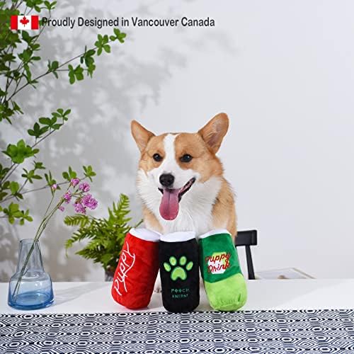 HugSmart | Plush and Squeaky Dog Toys (Soda Drinking Cans Combo)｜Soft Plus Interactive Fetch Dog Toy for Small Medium Breeds (Puppy Drink 2 Pack)