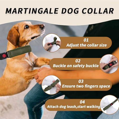 No Pull Martingale Dog Collar for Large Medium Small Dogs, Heavy Duty Nylon Reflective Adjustable Anti Pull Slip Collar with Buckle for Training Walking S Army Green