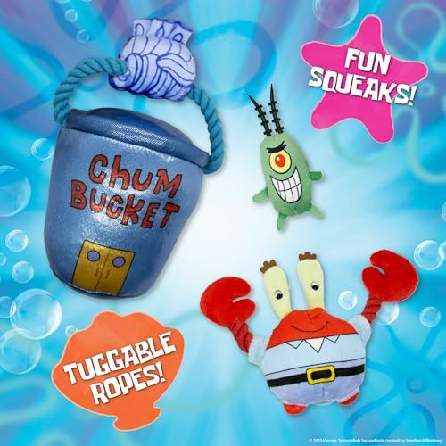 SpongeBob SquarePants, Plush Dog Toys, Chum Bucket Set, 3-Pack