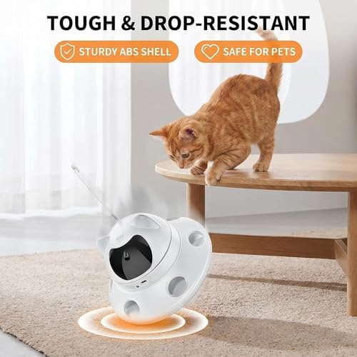 3-in-1 Auto Laser Cat Toy, USB Recharge Motion Activated Kitten Feather Chase Toy - Off-White
