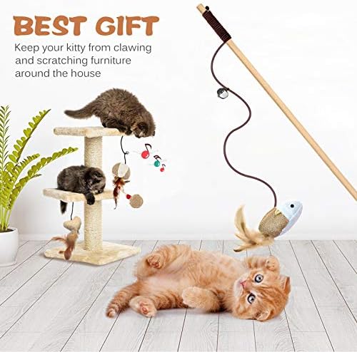 Natural Wood Cat Teaser Wand Toy, 3pcs 16 Inch, Catnip Sticks for Teeth Cleaning, Indoor Cat Exerciser