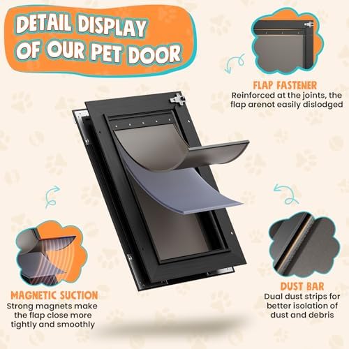 Aluminum 3-Flaps Medium Dog Door for Door, Pets Up to 45 lb, Black