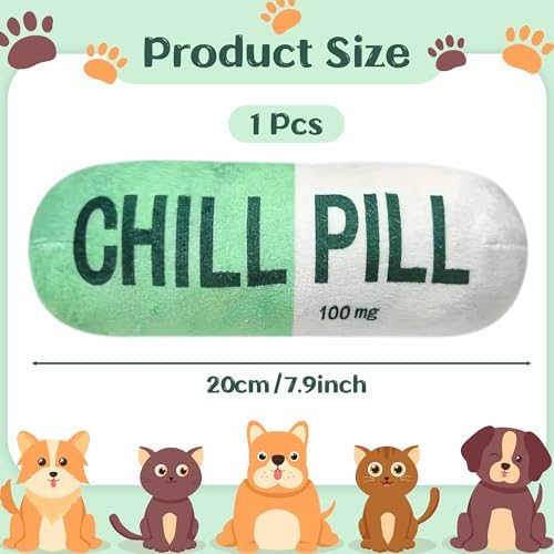 CUweipeng Funny Chill Pill Dog Plush Toy Cat Interactive Squeaky Pet Toy