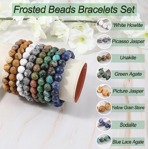 Bivei Natural Gemstone Semi Precious Healing Crystals Handmade Stretchy Round Beads Bracelet,Stocking Stuffers for Women Enhance Positive Energy