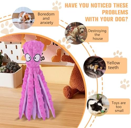 Dog Squeaky Toys Octopus, No Stuffing Plush Toys, Squeaky Octopus Dog Toy - Durable Plush for Puppies, Interactive Dogs Toys for Aggressive Chewers (Green+Orange)