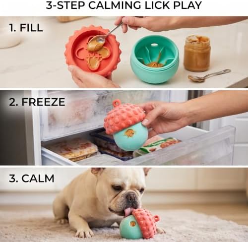 Dog Toy Treat Dispenser, Slow Feeder Puzzle (Reddish Blue) | 2-in-1 slow feeder & freezable lick toy. Twist-open 2-piece easy clean. Food-grade silicone for small & medium dogs.