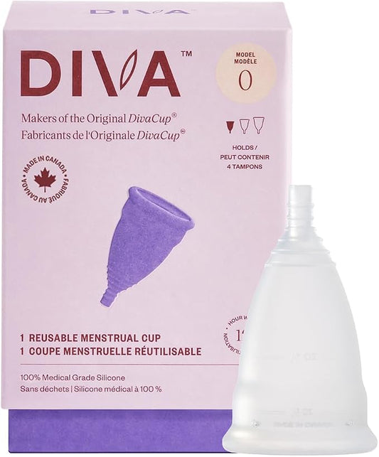 DIVA Cup - Medical Grade Silicone Cup for Period Care - Reusable Menstrual Cup - Up to 12 Hours of Continuous Wear - Model 0 (for Slim Vaginal Canals & First-Time Users)