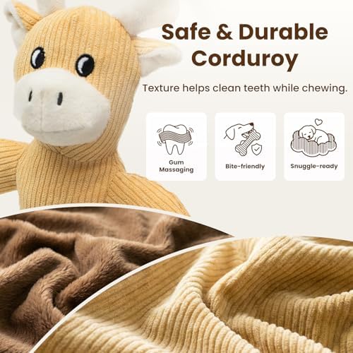 Laifug Interactive Squeaky Dog Chew Toy, Ideal Dog Toys for Chewers, Small, Medium & Large Dogs, and Fetch Lovers - Cow (Yellow), Large