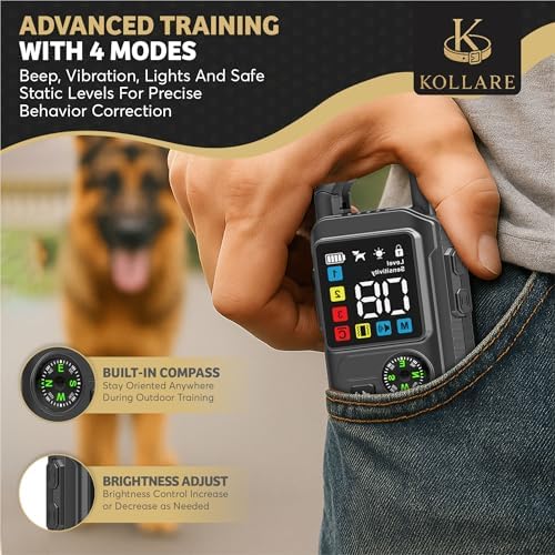 Kollare Smart Dog Training Collar with Remote – Waterproof, Rechargeable & Adjustable E-Collar with Beep, Vibration & Gentle Static Modes – Long Range Pet Obedience Training for All Dogs