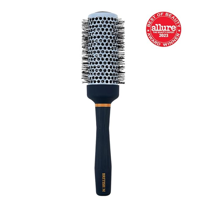 BRITISH M Curling Ceramic Brush Round 43mm – Non-Electric Blowout Brush, Anti-Frizz Styling for a Smooth Salon Look – Ideal for All Hair Types