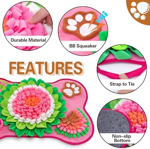 Snuffle Mat for Dogs, Pet Snuffle Mat for Small and Medium Dogs, Interactive Sniff Mat Feeding Mat for Puppies, Slow Feeder Dog Treat Mat for Training and Stress Relief (Bone Shape) (Pink, One Size)