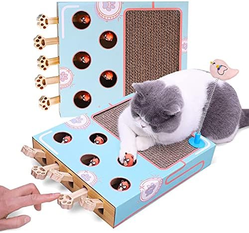 Enrichment Toys for Indoor Cats with cat Scratching pad, Cat Cardboard Box to Make Lots of Fun, cat Interactive Toy to Relieve Boredom and Train IQ