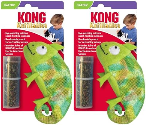 KONG Refillables Catnip Toys, Assorted 2-Pack – Plush Cat Toys with Refillable Catnip Pouch & Premium North American Catnip (Chameleon 2 Pack)
