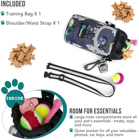 PetAmi Dog Treat Pouch, Large Hands-Free Training Bag, Floral Gray