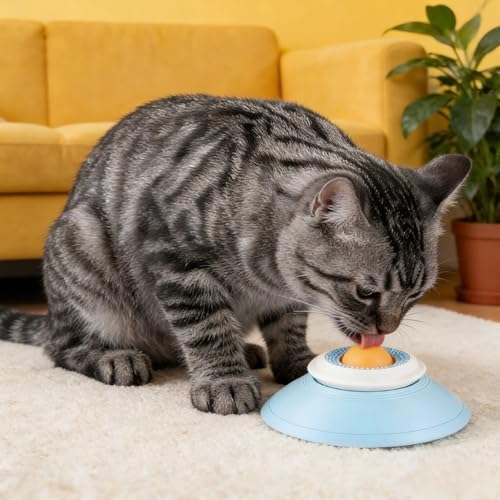 Dog Cat Licks Toys, Pet Lick Bowl for Dogs Cats, Anxieties Relief Slow Feeder, Non-Slip Dog Licks Roll Ball Treat Dispenser, Bowl Enrichment Toys to Keep Them for Liquid Food (Yellow)