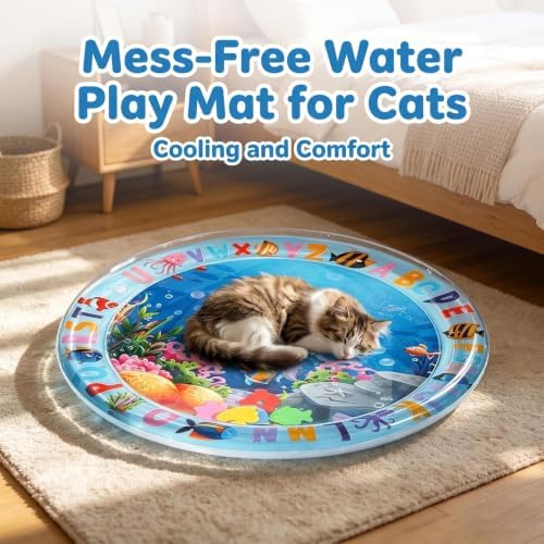 2 Pieces Upgraded Thickened Cat Water Mat,Water Sensory Play Mat with Fish