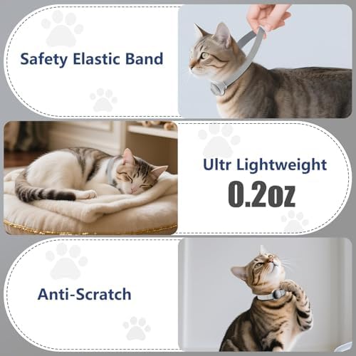 AirTag Cat Collar, Elastic Tracker Collar with Airtag Holder and Bell | Compatible with Apple Air Tag, Lightweight & Scratch Resistant, Adjustable Stepless GPS Pet Collar for Cats Kittens, Grey