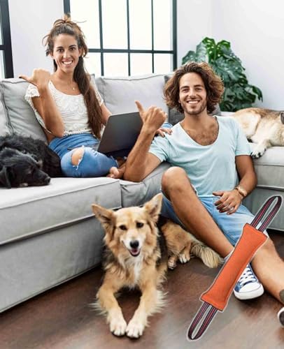 Clysoru Tug Toy for Dogs Tug of War Dog Toy with 2 Strong Red Band Handles Lasting Training Equipment Puppy to Large Dogs Interactive Toy Best for Tug of War Pull Indestructible Rope Toys (Orange)