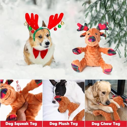 Christmas Dog Chew Toys for Small Medium Large Dogs, Bite Resistant Design Christmas Squeaky Plush Dog Toys Ugly and Cute Elk Used as Puppy