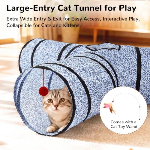 Tempcore Cat Tunnel, 3-Way Collapsible Toy, Large Size Blue Coin