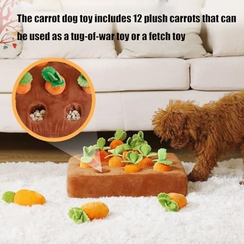 Carrot Dog Toy, Snuffle Mat for Dogs Toy Carrot, Interactive Carrots Dog Plush Puzzle Toys,Carrot Garden Dog,Dog Carrot Toys Pet Stress Relief with 12 Carrots
