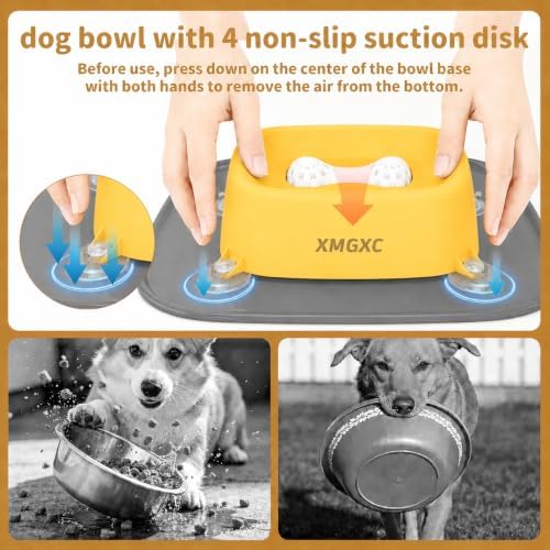 Dog Lick Bowl Slow Feeder with Rolling Log & Suction Base,Yellow,Mat