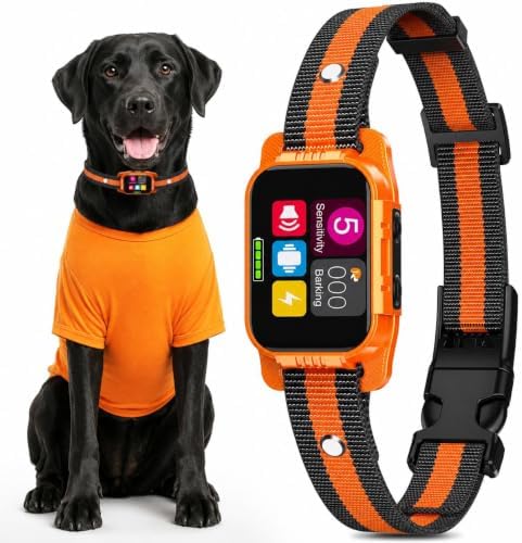 Smart Dog Bark Collar for Large Medium Small Dogs, Stop Excessive Barking & Aggression Behavior, with 5 Modes & 5 Sensitivity, IP67 Waterproof, Orange