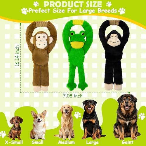 No Stuffing 3-Pack Dog Toys, Squeaky Plush with Crinkle Toy for Medium Pets