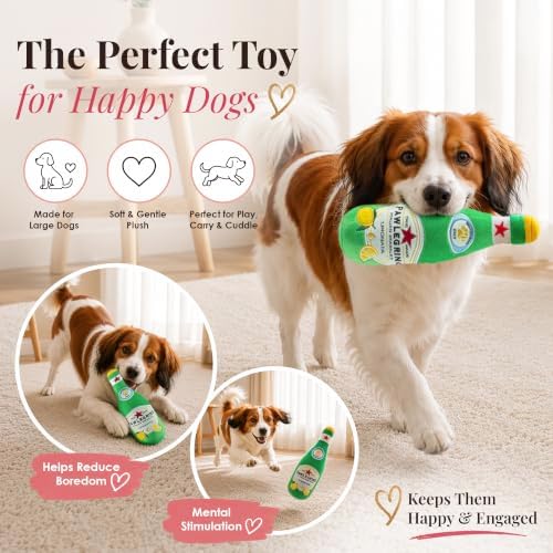 Dog Diggin Designs Pawlegrino Sparkle Water Plush Dog Toy | Luxury-Inspired Parody Sparkling Water Dog Toy with Squeaker, Soft Plush Novelty Dog Toy – Bubbles & Tail Wags