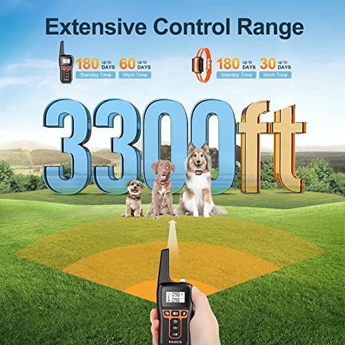 ROJECO Dog Training Collar with 3300FT Remote,IPX7 Waterproof Rechargeable Shock Collar for Large Medium Small Dogs,3 Safe Training Modes with Beep,Vibration and Shock,Adjustable Electronic Dog Collar
