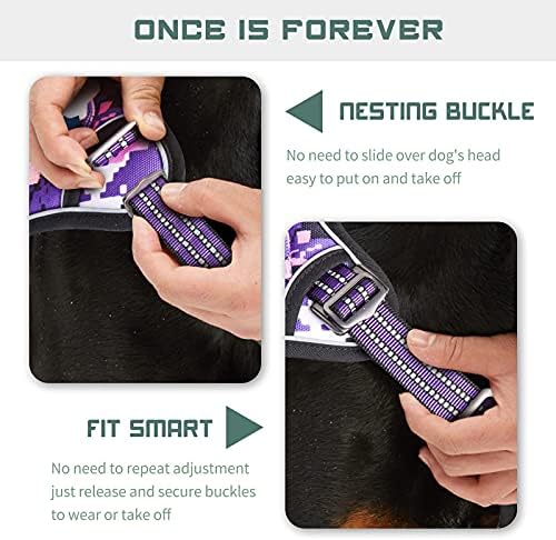 BUMBIN Tactical Pet Walking Harness with Handle for Medium Dogs, Adjustable, Famous TIK Tok Fit Smart Reflective No Pull Vest for Training, Purple M