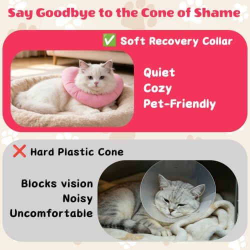 EMUST Soft Cat Cone for After Surgery, Recovery Collar for Kittens Pink, M