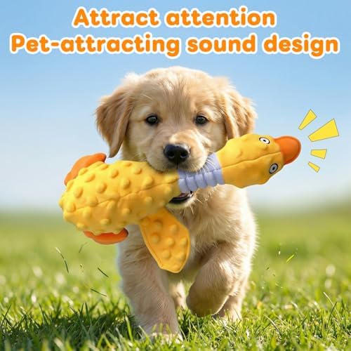 Duck Dog Squeak Toy for Aggressive Chewers, 2026 New Yellow Duck Dog Squeak Toys, Indestructible Toy with Built-in Squeaker for Boredom Relief, Large, Medium,Small Breed to Keep Them Busy