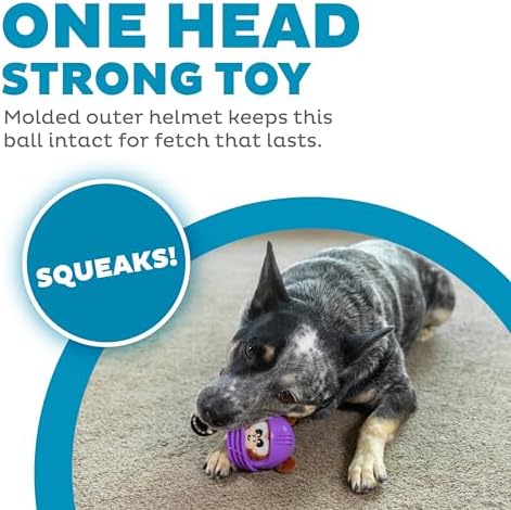 Outward Hound Helmet Headz Monkey Dog Toy, Plush Squeaky Fetch Ball, Durable Dog Toy for Active Play, Multicolored, Small
