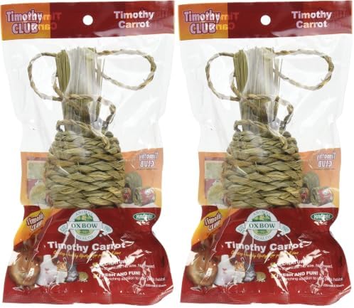 Oxbow Timothy Hay Carrot, Rabbit & Guinea Pig Toy, Edible & Hand-Woven Bunny Toy, No Wires or String, Small Pet Accessories, for Rabbits, Guinea Pigs, Chinchillas & Rats, Medium (Pack of 2)