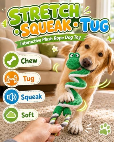 Dog Toys for Aggressive Chewers Squeaky Toys with Pull Rope Plush Tug (A)