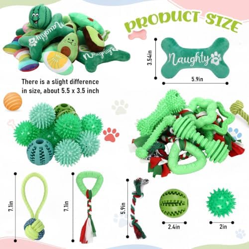 Syhood 60 Pcs Squeaky Dog Toys Bulk Plush Rope, Green, Green Style