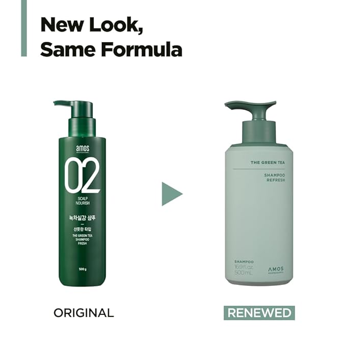 AMOS PROFESSIONAL The Green Tea Shampoo Refresh for Thinning Hair, Korean Shampoo for Oily Scalp l Deep Cleans, Strengthening Hair, All Hair Types, 16.9 fl. oz.