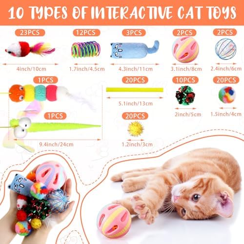 Shappy 150 Pcs Cat Toys Bulk Pack for Indoor Cats, Mice Balls,Funny