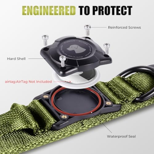 Tactical AirTag Dog Collar with Holder for Medium Large Dogs, Green, XL