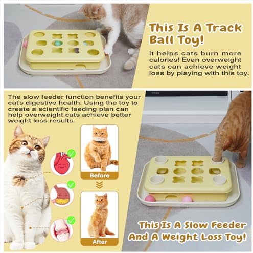 KADTC 3-in-1 Cat Puzzle Toy, Peek-and-Play Box, Track Balls for Indoor Cats